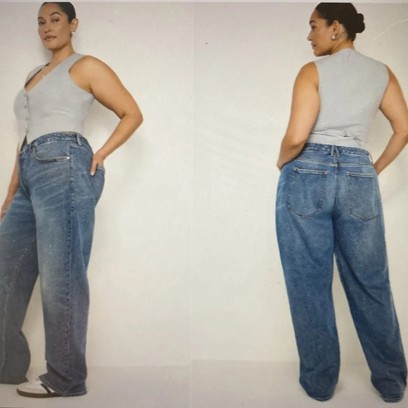 Good American Denim - GOOD AMERICAN Relaxed Fit Jeans S20-26 Mid Rise Straight Leg Tummy Control Denim